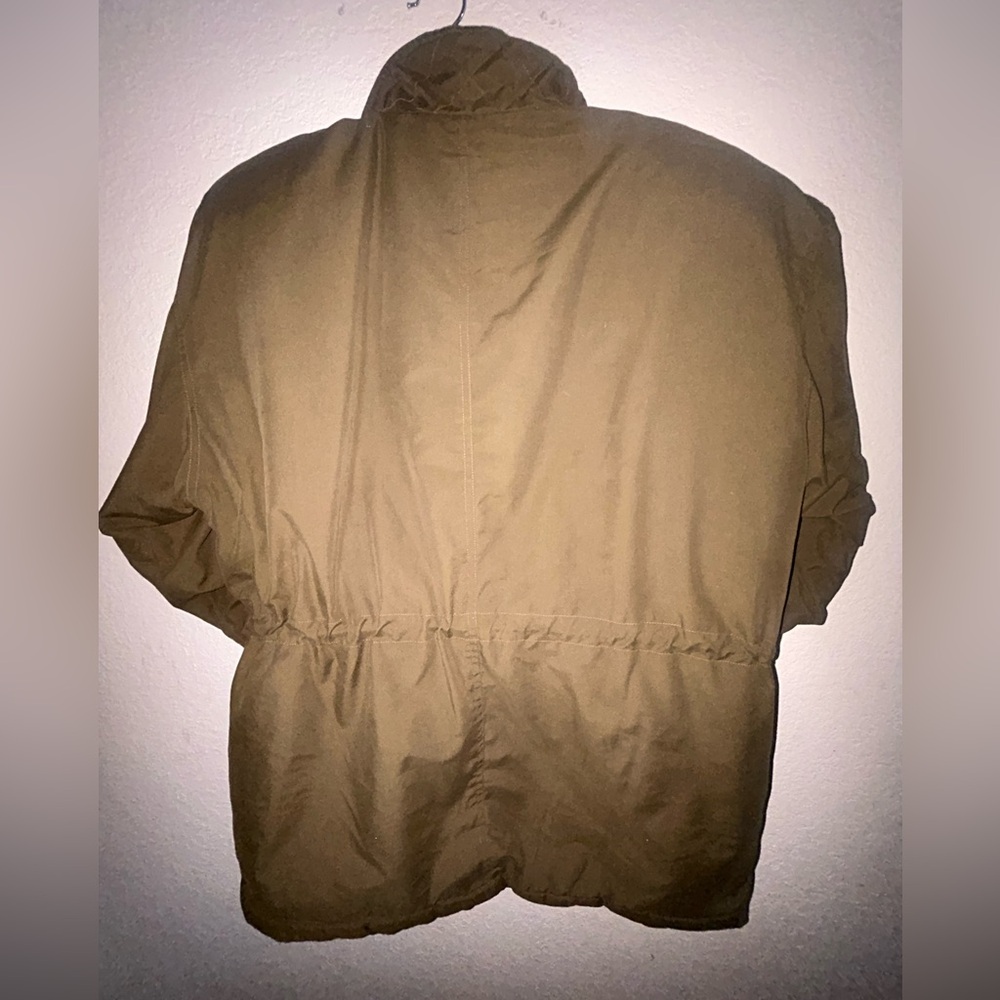 Petite Sophisticate Khaki Embroidered Puffer Coat